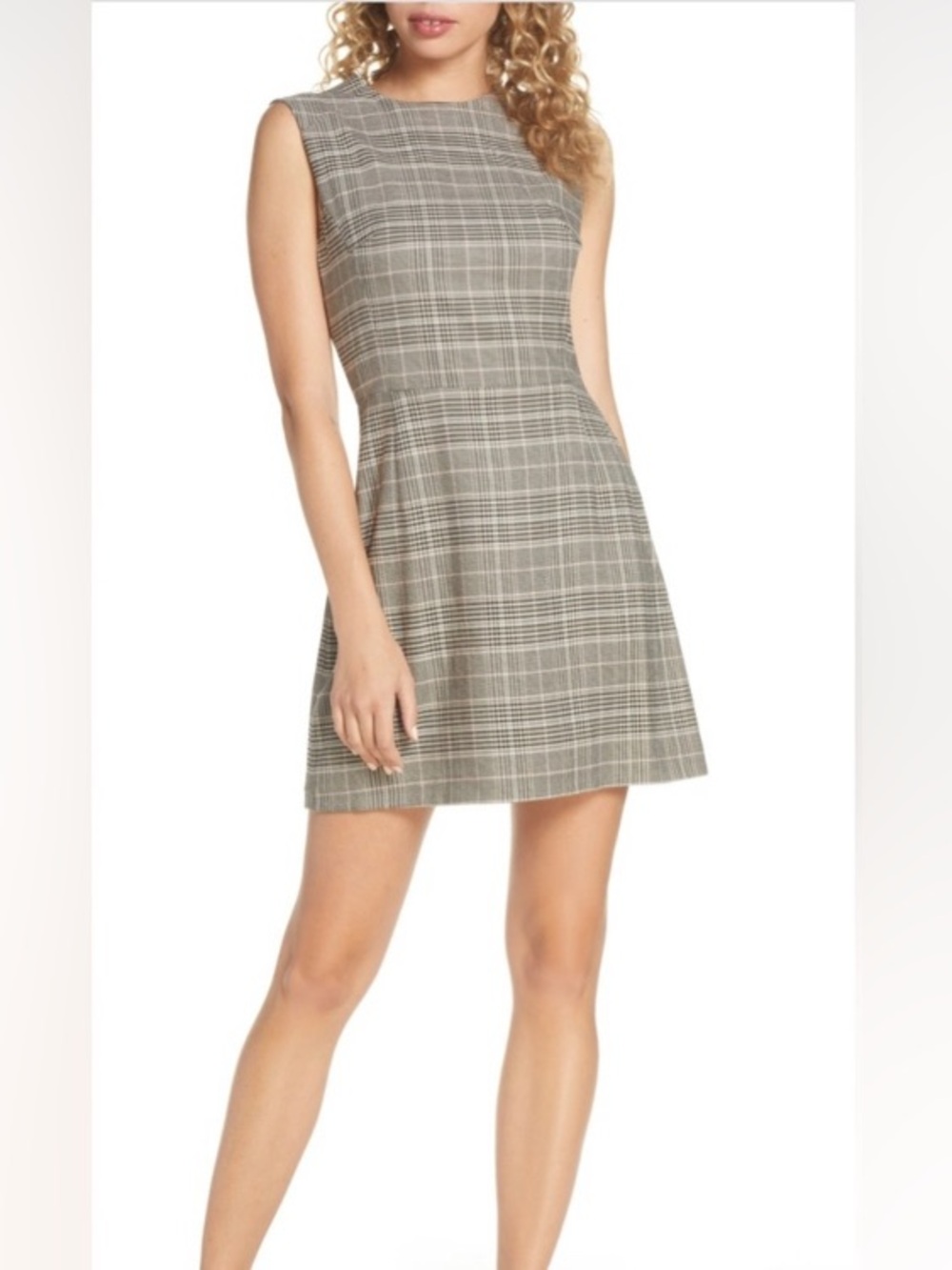 NWT French Connection Amati Check Sleeveless Sundae Dress, Grey Plaid A-Line, 6